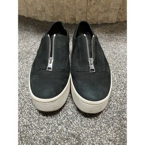 Women’s Vince Sz 7.5 WARNER Platform Chunky Sneakers Black Suede Zip Top Shoes
